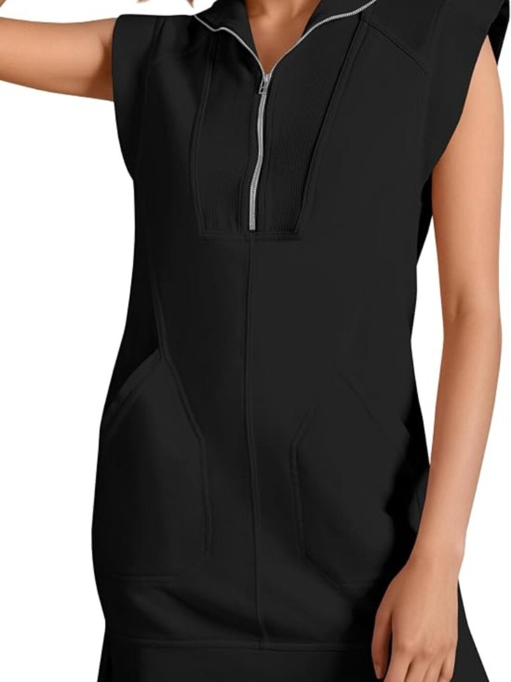 Womens Summer Half Zip Sweatshirt Dresses V Neck Collared Sleeveless
